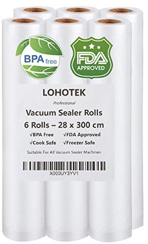 Mise sous vide Sac sous vide alimentaire, Rouleaux d'emballage pour Machine sous vide 6 Packs 28cm x 300cm pour Économiseur de nourriture