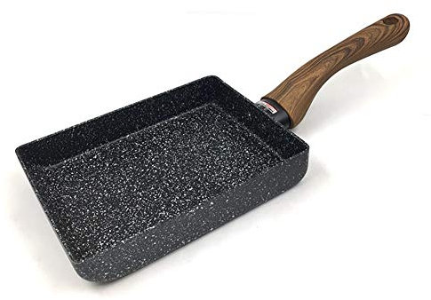 H&RB Casserole D'omelette De Couche De Grain en Bois avec La Couverture en Verre De Silicone, Jade Marbré Et Oeuf Épais, 15X18cm