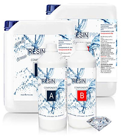 Resin Pro Resina Epossidica Liquidissima Super Trasparente Bicomponente A+B, Effetto Acqua, Ideale per Creazioni Artistiche, Gioielli, Decorazioni, Oggettistica - Gr 800