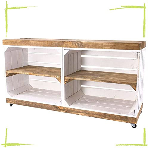 2 x TV-Schrank aus Regalkisten in weiß und „used“ auf Rollen 100cm x30cm x50cm Fernseherschrank weiss und braun Weinkiste Apfelkisten aus dem Alten Land Obstkisten Wohnzimmer Schlafzimmer Holz