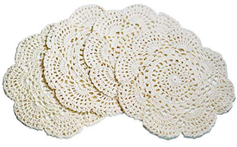 Phantomon 20,3 cm Deckchen, gehäkelt, rund, Spitze, Deckchen, handgefertigt, 100% Baumwolle, gehäkelte Untersetzer, 4 Stück (Beige)