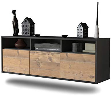 Dekati Lowboard Kansas City hängend (136x47x35cm) Korpus anthrazit matt - Front Holz-Design Pinie - Push to Open