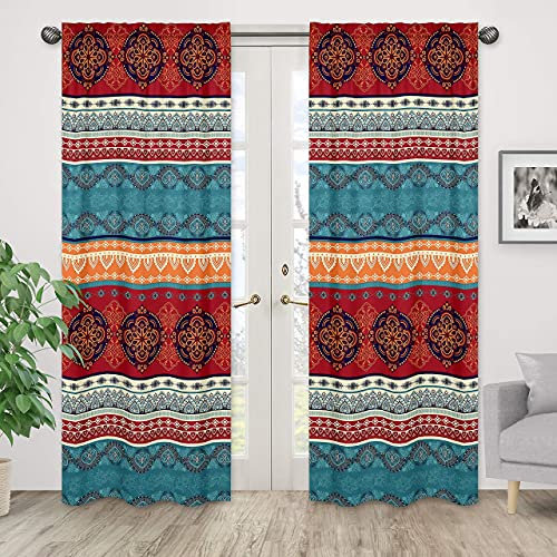 Sweet Jojo Designs Boho-Mandala, Bohemian-Chic, dekorative Fenstervorhänge, Vorhänge, Vorhang, Vorhang, Vorhang, 2er-Set, 106 x 213 cm, bunt, Hipster, Türkis, ethnisch, Vintage, gemustert, Blaugrün,