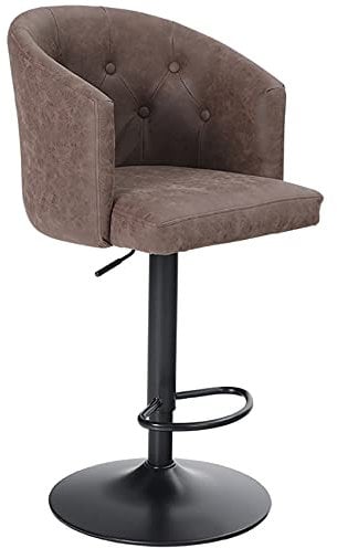 ALPHA HOME Drehbarer Barhocker Höhenverstellbarer Airlift Barhocker Küche Esszimmer Café Hydraulischer Barhocker aus PU-Leder mit gepolsterter Rückenlehne und verchromtem Metallsockel, braun.1PC