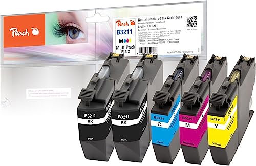 Peach B3211/3213 Spar Plus Pack Druckerpatronen (2xBK, C, M, Y) ersetzt Brother LC-3211 für z.B. Brother DCPJ 572 DW, Brother DCPJ 774 DW, Brother DCPJ 772 DW, Brother MFCJ 497 DW, Brother DCPJ 770