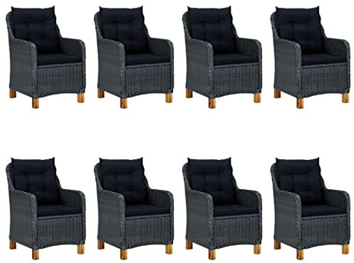 vidaXL Gartenmöbel 9-TLG. mit Auflagen Gartengarnitur Sitzgruppe Sitzgarnitur Gartenset Esstisch Gartentisch Gartensessel Poly Rattan Dunkelgrau