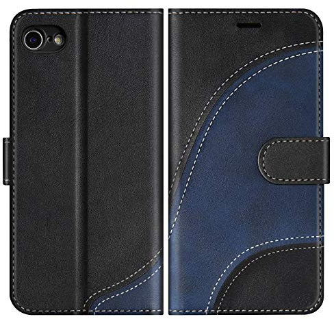BoxTii Cover per iPhone SE 2020 / iPhone 8 / iPhone 7, Custodia in PU Pelle Portafoglio per iPhone SE 2020 / iPhone 8 / iPhone 7, Magnetica Cover a Libro con Slot per Schede, Nero