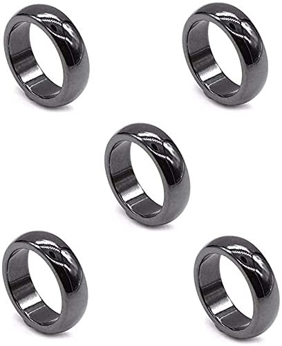 Yeehliny 5 Stück Hämatitringe für Männer Frauen, Stone Magnetische Angst Balance Wurzel Chakra Echte Angst Hämatit Ringe, Angst Gleichgewicht Wurzel Chakra Aabsorbiert Negative Energie (Arc 22mm)