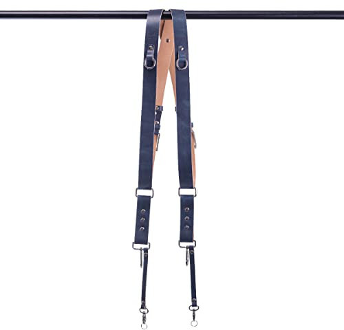 Nice One Dual Camera Shoulder Strap Leather Optimus, Professional, Adjustable, Made in Italy (L, CERULEO)