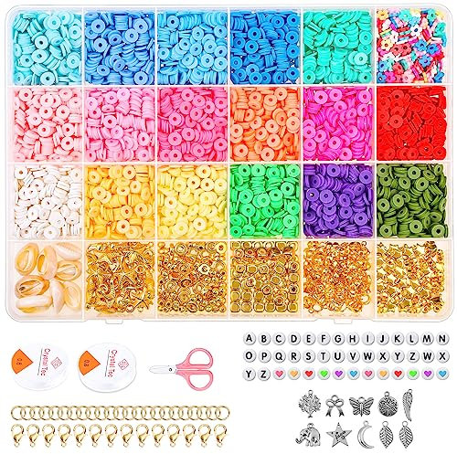 selizo Polymer Clay Perlen Set, Flach Perlen mit 80 Stück Perlen 250 Stück Buchstabenperlen,6mm Heishi Clay Perlen Basteln für DIY Schmuck Armbänder Halskette Bausatz (mit Lächeln Gesicht)