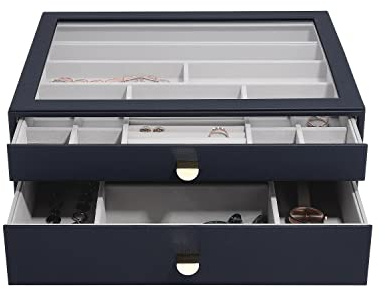 Stackers Navy Pebble Supersize Jewellery Box - Set of 2 (with Drawers)