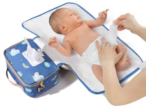 Sunveno Wickeltasche mit Wickelunterlage und Kinderwagenorganizer - Stilvoll und geräumig, Ihre Lösung für unterwegs als Eltern in Blau