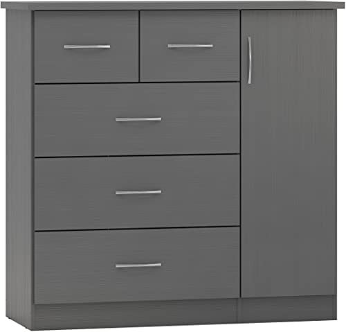 Seconique Nevada 5 Drawer Low Wardrobe in 3D Effect Grey