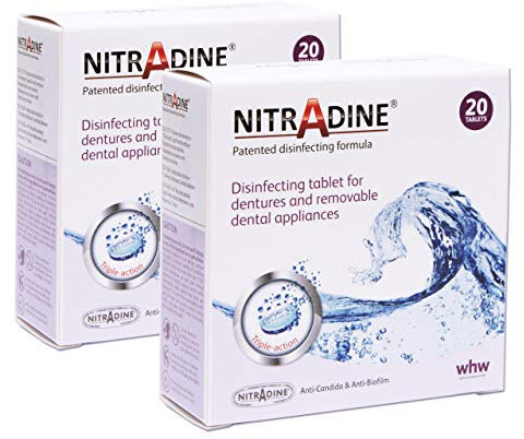 Nitradine Tablets x 2 Boxes ~ (40 Tablets) Cleaning & Disinfecting Orthodontic Appliances & Dentures
