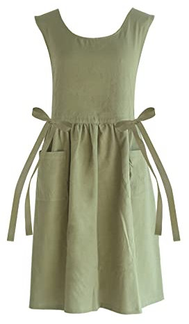 Premium Plus Size Schürze Verstellbare Taille Latzschürze, Weiche Baumwollmischung Schürze mit Taschen, Ideal für Küche,Garten,Backen,Entspannen,auch als Geschenk für Ihre Mutter oder Frau(XL,Grün)