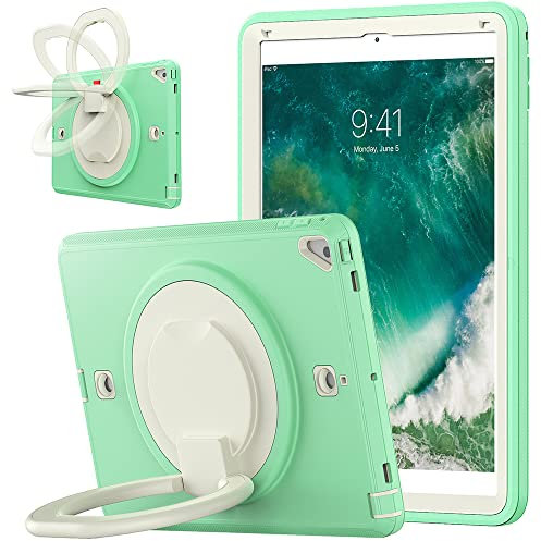 Funda para iPad 2017/2018 de 9,7 Pulgadas, Triple protección de Pantalla, Resistente y a los Golpes, con Soporte Giratorio Plegable de 360°, Color Beige y Verde