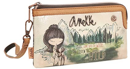 Anekke Damengeldbörse - Große Geldbörse aus Kunstleder mit Einzelfach, Kartenfach innen, Reißverschluss und Handgriff, RFID-Schutz - Kollektion The Forest - 18 x 10 x 2 cm, Beige, One size