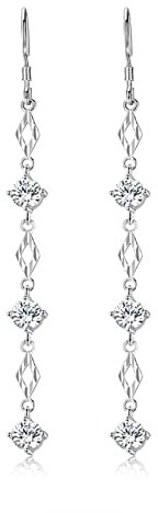 Hängeohrringe Damen Vintage, Favs Ohrhänger Geometrische Figur Weiß mit Rundschliff Zirkonia Kupfer
