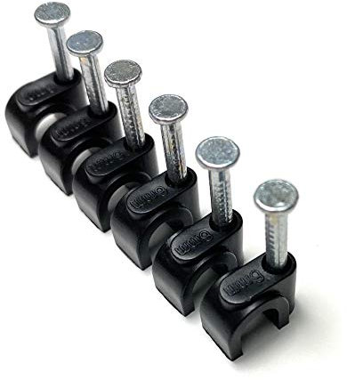 Clips redondos negros para cables con fijaciones de clavos, K-Type 100 unidades (6 mm)