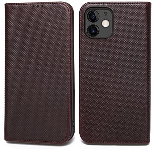 Echt Leder Hülle für iPhone 12 Mini (5,4), Vintage Wallet Lederhülle mit Kartenfächer Magnetverschluss Standfunktion Handyhülle Schutzhülle Ledertasche Flip Case Klapphülle Tasche - Braun