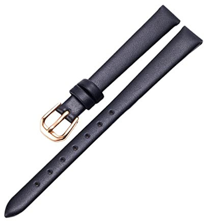 MUNACRAFT 6-20mm hautfreundliches, atmungsaktives, ultradünnes, bequemes Rindsleder-Armband, roségoldenes Uhrenarmband mit Dornschließe aus echtem Leder, Schwarz, 9mm