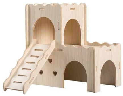 Hamster House, Wooden Pet Small Animal Hideout Hut, Natural Living House Cage Décor for Syrian Hamsters Dwarf Hamster Gerbil Rat Chipmunk (MZ-135)