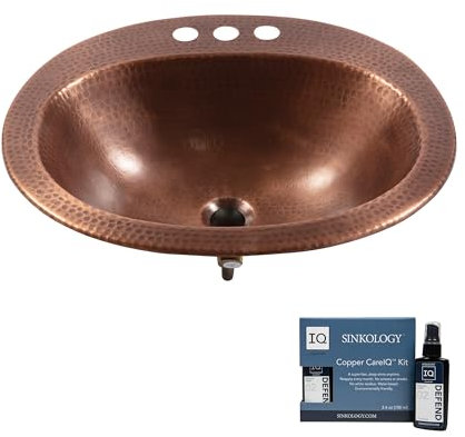 Seville 20 Drop-In Bathroom Sink and Care Kit, Antique Copper
