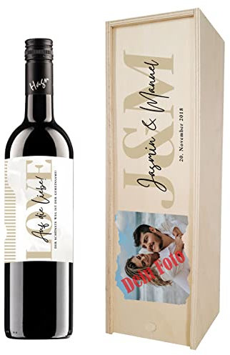 Personalisierte Geschenkbox mit Wein für Hochzeit, Valentinstag, Jahrestag, Hochzeitstag | Gestalte dein persönliches Geschenk | (Blauer Zweigelt, B-Love)