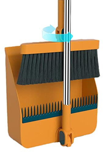 Recogedor Y Cepillo Mango Largo, Giratorio 180°, Recogedor Pie Y Escoba con Dientes Peine, Escoba Y Recogedor, para Interior Y Exterior