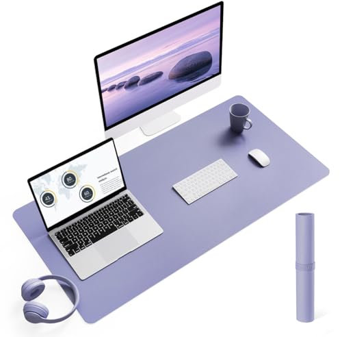 YSAGi Schreibtischunterlage, Mauspad mit Leder und Rutchfeste Wildleder, Multifunktionales Office Mousepad Laptop Schreibunterlage, Tischschutz Unterlage für Büro/Home-Office (Lavendel, 90x43cm)