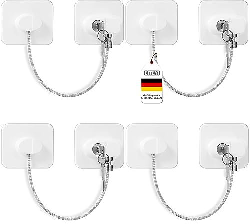 4PCS Securite Fenetre Enfant,Protection Fenetre Enfant Sécurité Fenêtre avec 4 Clés, Serrures de Porte du Réfrigérateur Serrures Forte Adhésive Câble de Limitation pour Armoire Tiroir Placard Laveuse