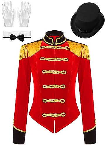 Kaerm Women's Ringmaster Costume Velvet Showman Cosplay Tassel Victorian Jacket Stage Shows Red Set S