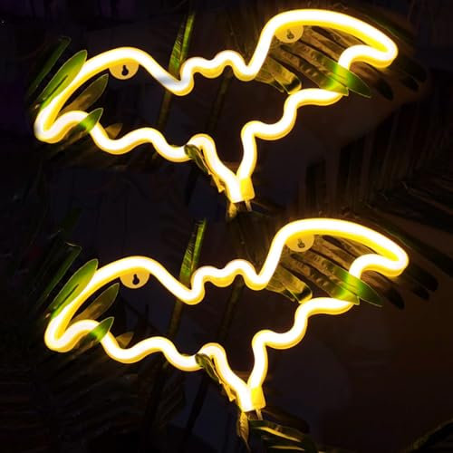 HFHungkeong Neon Fledermaus Wanddekoration, 2er-Pack, Gelb, 30x16.5x1.5cm, Kunststoff, Wandmontage, Halloween