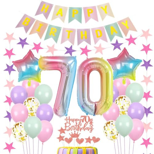 Luftballons 70 Geburtstag Dekoration Frau Rosa, 70.Geburtstag Deko Frau, Geburtstagsdeko 70 Jahre,Frauen 70 Geburtstagsdeko bunt,Luftballon 70. Rosa,Regenbogen Luftballon 70 Jahre