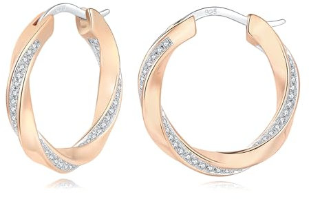 Rose Gold Earrings Rose Gold Hoop Earrings for Women 22mm, Hypoallergenic Twist Huggies Earring Hoop Earring, Cubic Zirconia Jewellery Gifts for Mum Anniversary Birthday Christmas