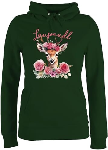 Pullover Damen Hoodie Frauen - Kompatibel mit Oktoberfest - Lausmadl REH Geweih - Lausemädchen Freches Mädchen Lausmädchen Lousy Girl - XS - Dunkelgrün - trachtenhoody bayerischer