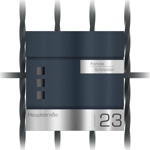 Graviers Design Briefkasten Anthrazit RAL 7016 mit Zaunhalterung - Sichtfenster Postkasten personalisiert Edelstahl Name Straße Hausnummer - Briefbox mit Schloss Zeitungsfach Zeitungsrolle