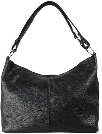 1990s Umhängetasche für Damen aus echtem Leder, mittlere Schultertasche aus Leder, Hobo mit ausziehbarem Schultergurt., Schwarz