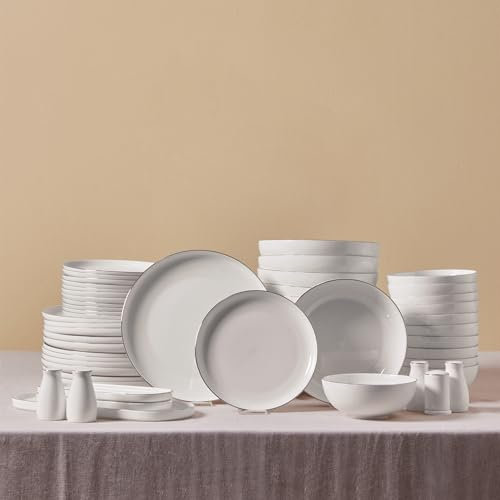 Karaca Favaro 56-teiliges Geschirrset – Elegantes -Akzent New Generation Bone für anspruchsvolle Tischarrangements und vielseitige Verwendung (Platin)