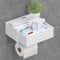 EXABANG Porte-rouleau de papier toilette sans perçage avec boîte à lingettes humides - Support en bambou pour salle de bain - Autocollant ou perçage - Blanc