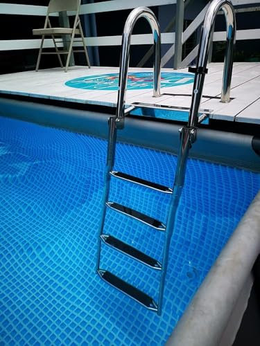 SHENJIA Swimming Pool Platform 4 Step Dock Ladder With Handrail For Pontoon Boat/Fishing Boat/Bass Boat Steel Rustproof Elderly Boat Rope Ladder