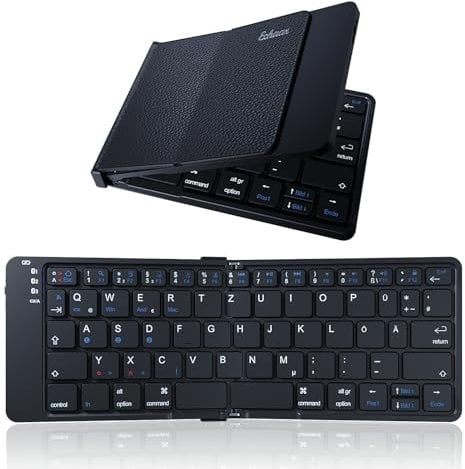 Echaar Faltbare Tastatur Klappbar mit Ziffernblock Wiederaufladbare Verbindungskanal für iOS,Android, Windows, QWERTZ