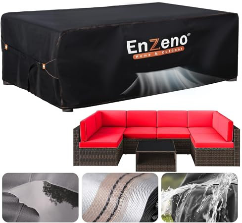Enzeno Housse de Protection Salon de Jardin,300x300x90cm Housse Salon de Jardin Exterieur Bache table de Exterieur Impermeable 420D Tissu Oxford couvre pour Canapé de Jardin avec Évent rectangulaire