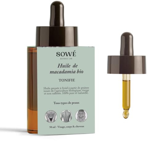 MACADAMIAÖL – BIOLOGISCH UND KALTGEPRESST – ALLE HAUTTYPEN – 50 ML – Beruhigt und revitalisiert – Gesicht, Körper und Haare – Kostenloser Pflegeduft