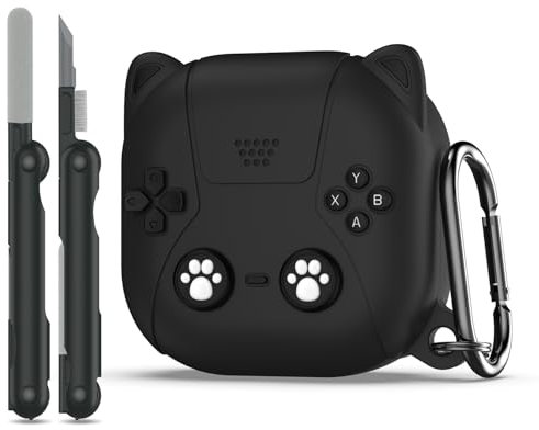 RFUNGUANGO Case for Samsung Galaxy Buds 2/Buds Live/Buds 2 Pro/Buds Pro/Buds FE,Gaming Console Themed Case with Cleaner Kit,Soft Silicone full-body protective case,Cat ear dark gray