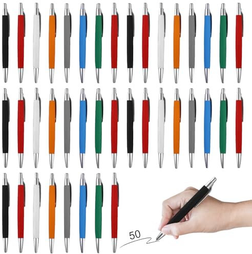 Molbory 50 Stück Kugelschreiber Blaue Tinte, ABS-Schale Kugelschreiber, Den Kugelschreiber Drücken, Ergonomischer kugelschreiber, Kugelschreiber Personalisiert, Kugelschreiber Griff in 8 Farben