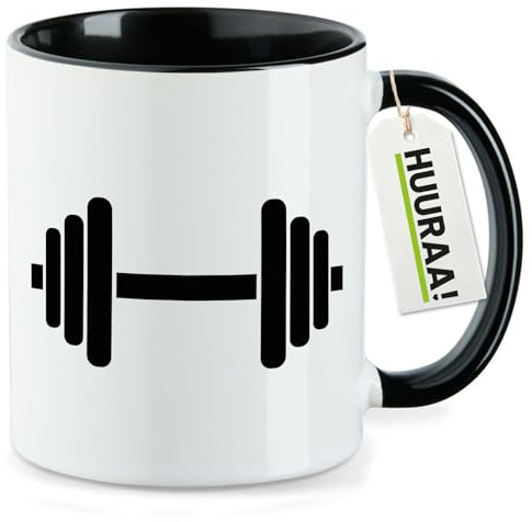 Huuraa Kaffeetasse Hantel Silhouette Geschenk | Motivtasse 330ml Schwarz Keramik Tasse mit Spruch Kaffeebecher Geschenkidee Becher mit Motiv