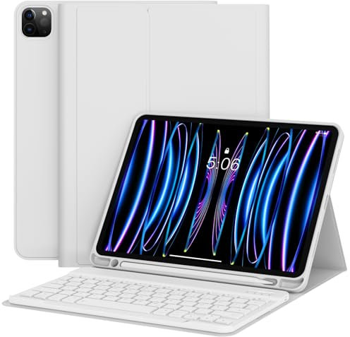 KVTVOU Tastatur Hülle für iPad Pro 11 Zoll 4. / 3. / 2. Generation 2022/2021/2020 mit stifthalter, Abnehmbarer Bluetooth Kabellose Tastatur mit QWERTZ Layout für iPad Pro 11 Zoll, Grau