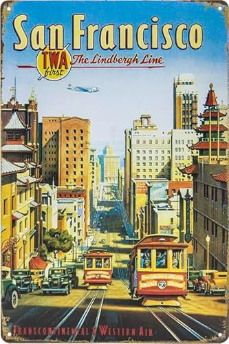Deko Blechschild für San Francisco Fans, Liebhaber, Souvenir, Tourismus, Erinnerung, Sehenswürdigkeit, Geschenk Schild, 20 x 30 cm (San Francisco)
