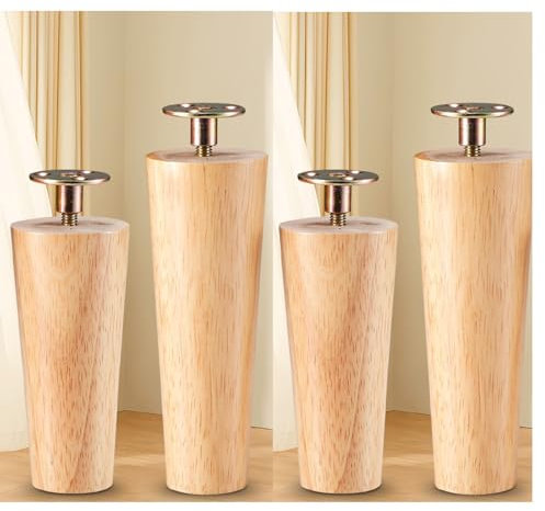 Holz Möbelfüße, 4 Stück Runde Massivholz Tischbein für Sofa, Couch, Bett, Sessel, Schrank, konische beine mit vorgebohrten M8-Schrauben (5CM,A)